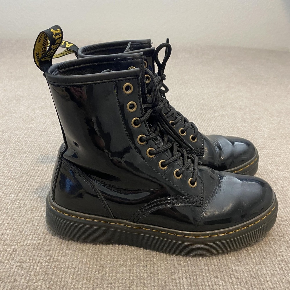 Dr. Martens Zavala Boots Womens Size 6 Black Patent Leather Ankle Combat Lace Up
